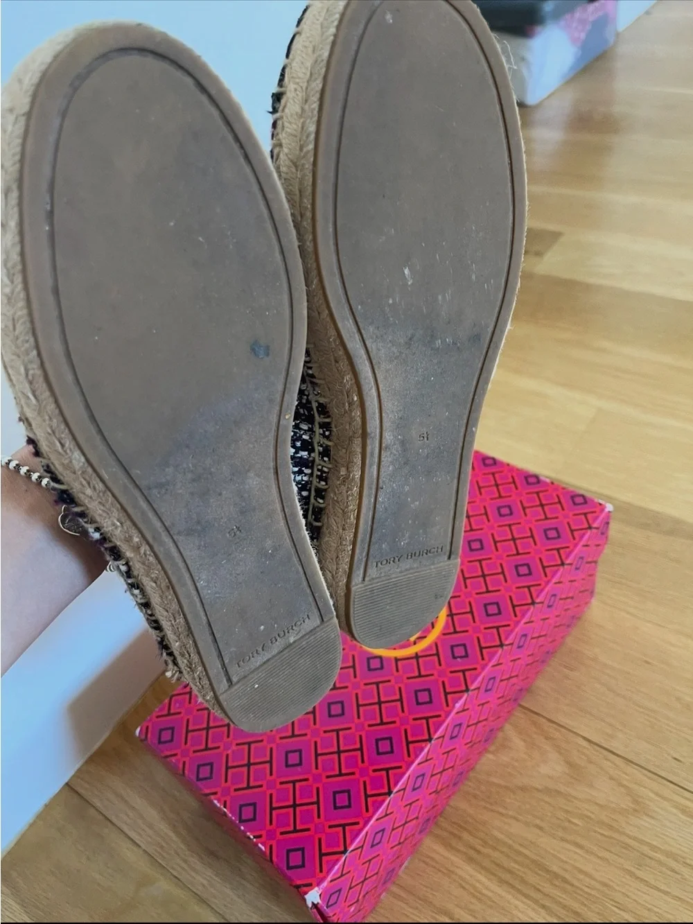 Tory Burch Burgundy Tweed Espadrilles with Black Leather Toe